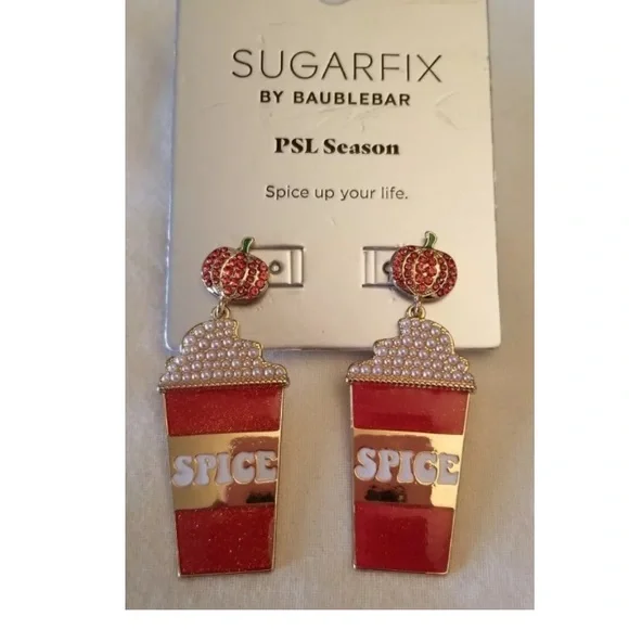 Sugarfix BaubleBar PSL Season, Drop Earrings Pumpkin Spice Latte Autumn Fall NEW - Picture 2 of 5